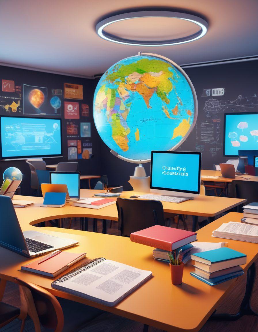 A visually engaging digital classroom filled with vibrant course materials like textbooks, laptops, and interactive screens displaying tutorial videos. Include diverse students, actively participating with enthusiasm, surrounded by elements symbolizing online education such as books, a globe, and digital icons. The background should have a light, modern design that promotes an atmosphere of learning and creativity. super-realistic. vibrant colors. 3D.